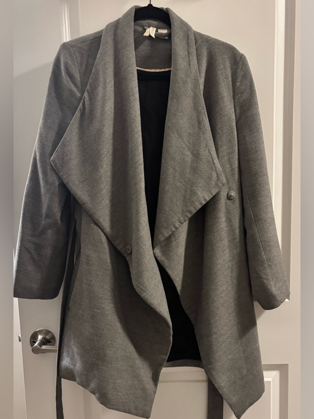 Women's Grey Open-Front Drape Coat